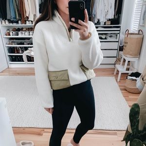 Madewell Cream and Olive Fleece Half-Zip Size XS
